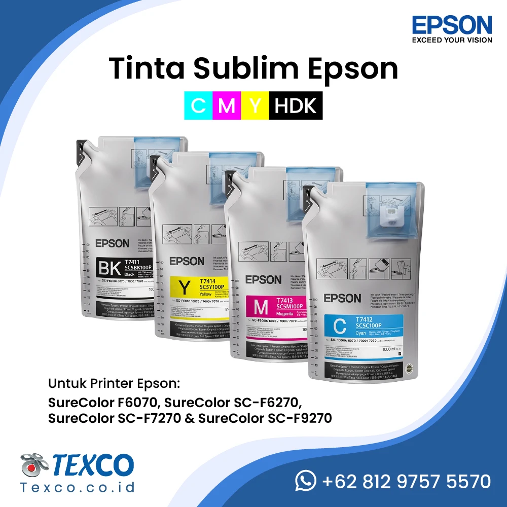 Tinta Sublim Epson SC-F6070, F6270, F7270 & F9270 (C M Y HDK)