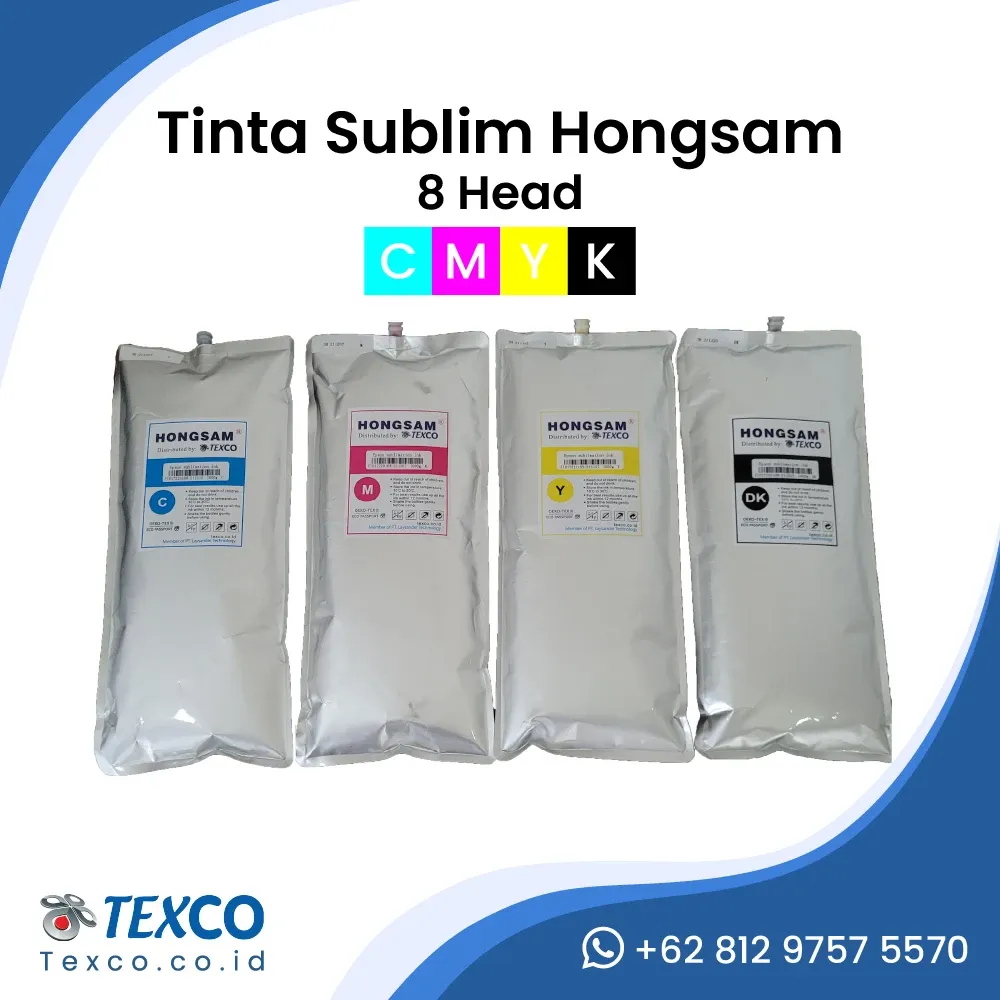 Tinta Sublim Hongsam 8 Heads untuk Printer dengan Head Epson (CMYK)