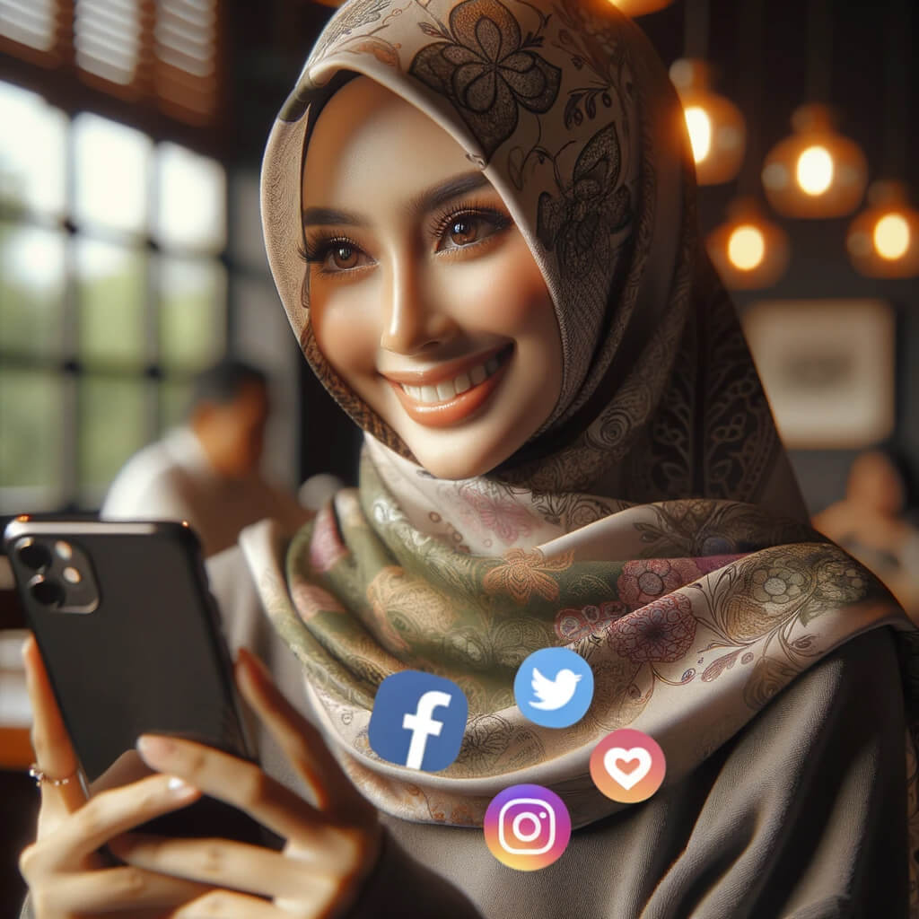 pebisnis hijab sedang melakukan pemasaran di social media