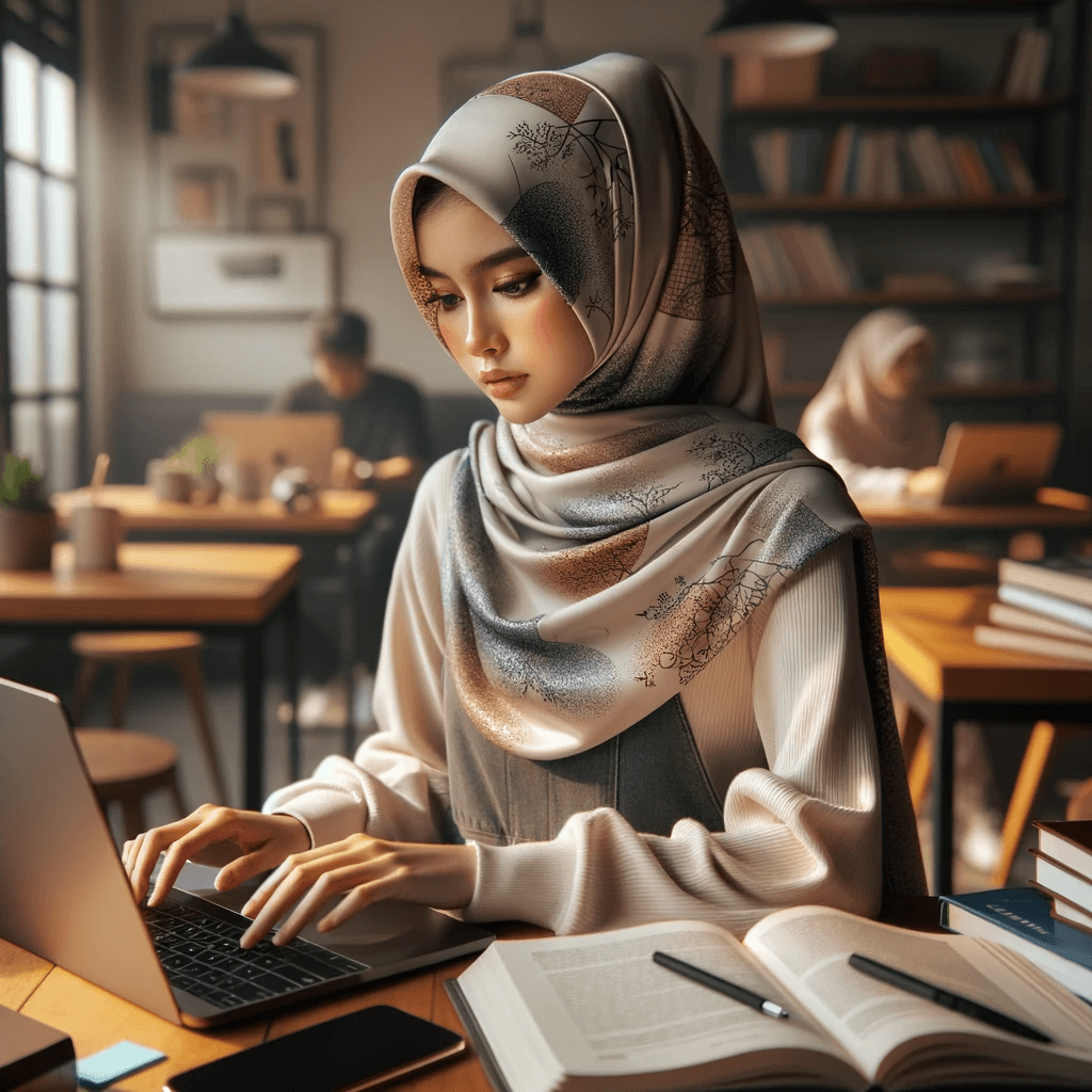 seseorang sedang mempelajari bagaimana bisnis hijab dapat berkembang