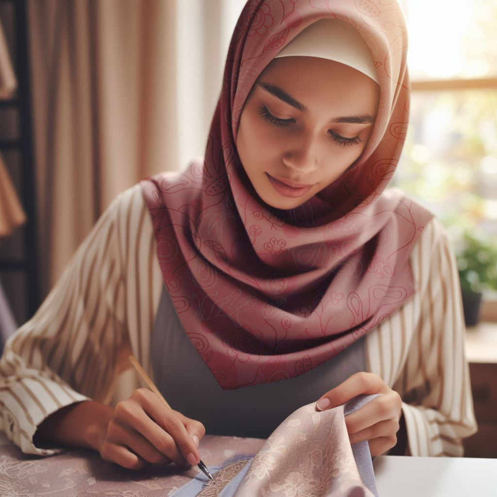 seseorang sedang membuat produk hijabnya semakin unik