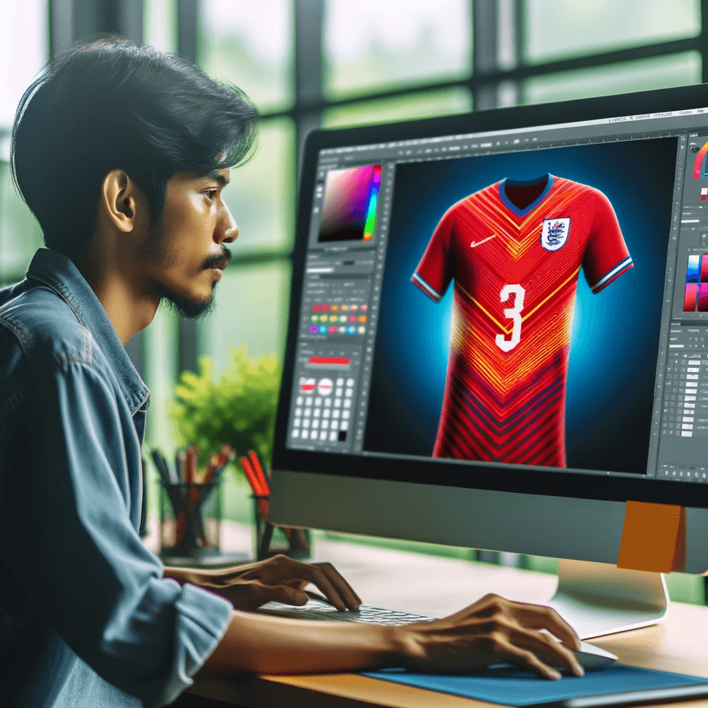 seseorang sedang mendesain jersey