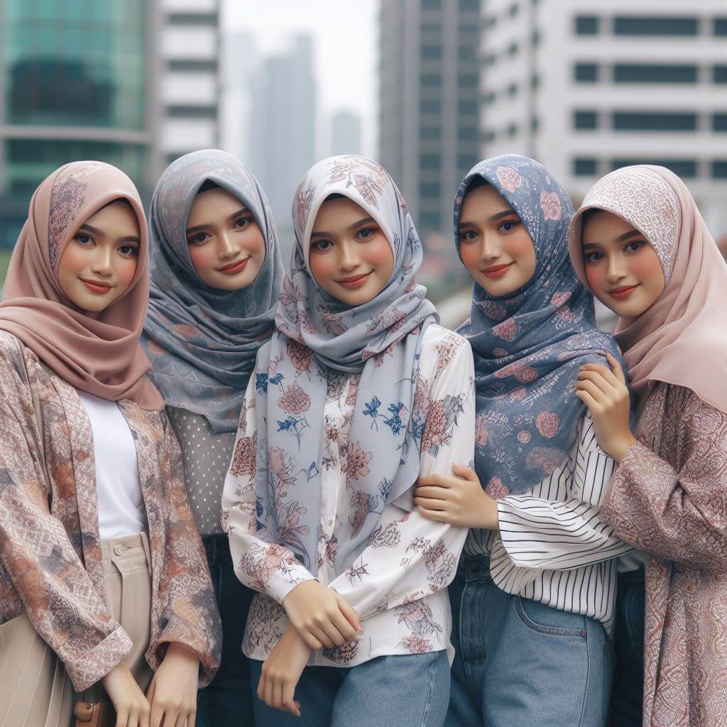 beberapa orang mengenakan hijab printing