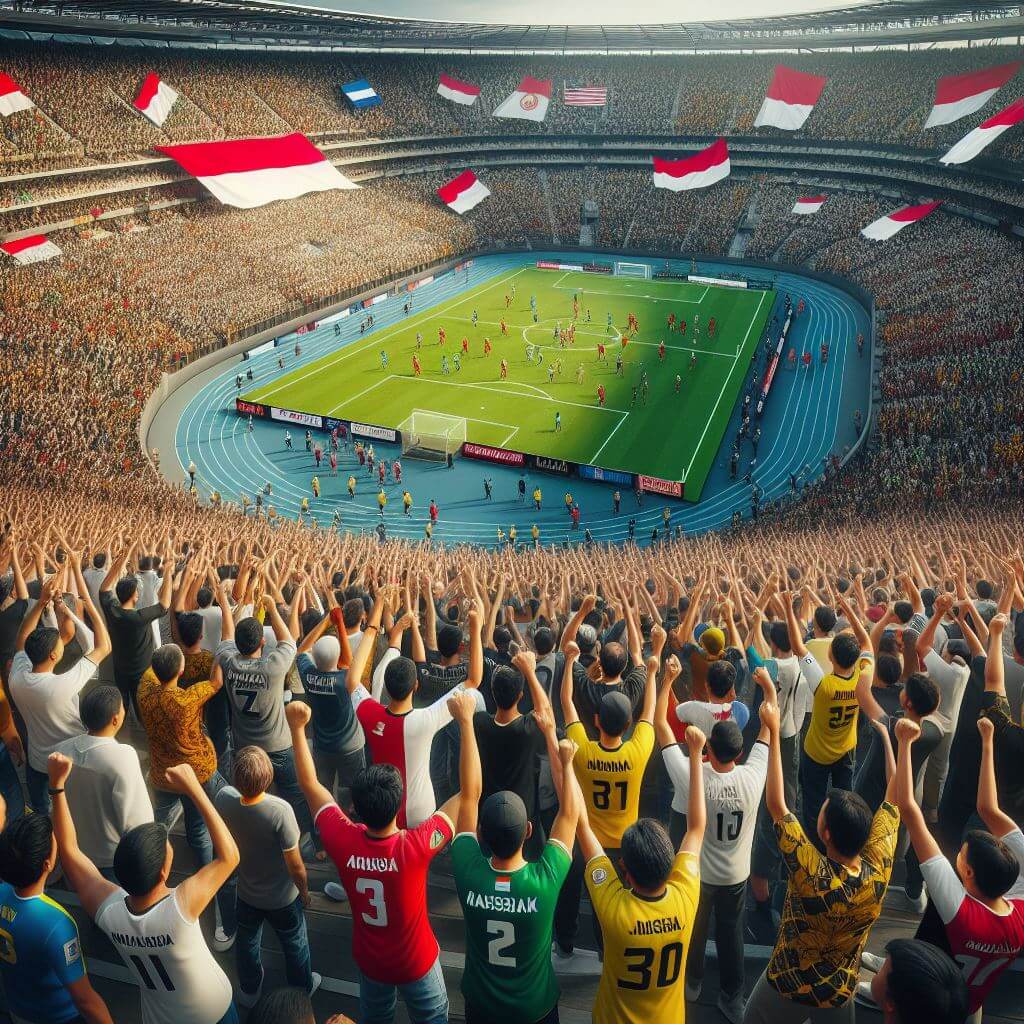suporter sedang menonton pertandingan bola menggunakan jersey