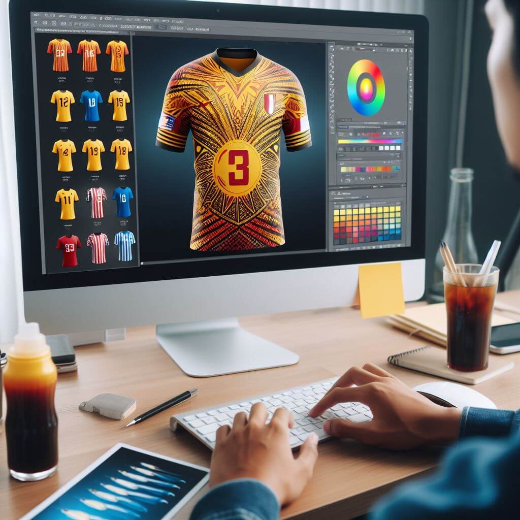 seorang pebisnis sedang membuat desain jersey
