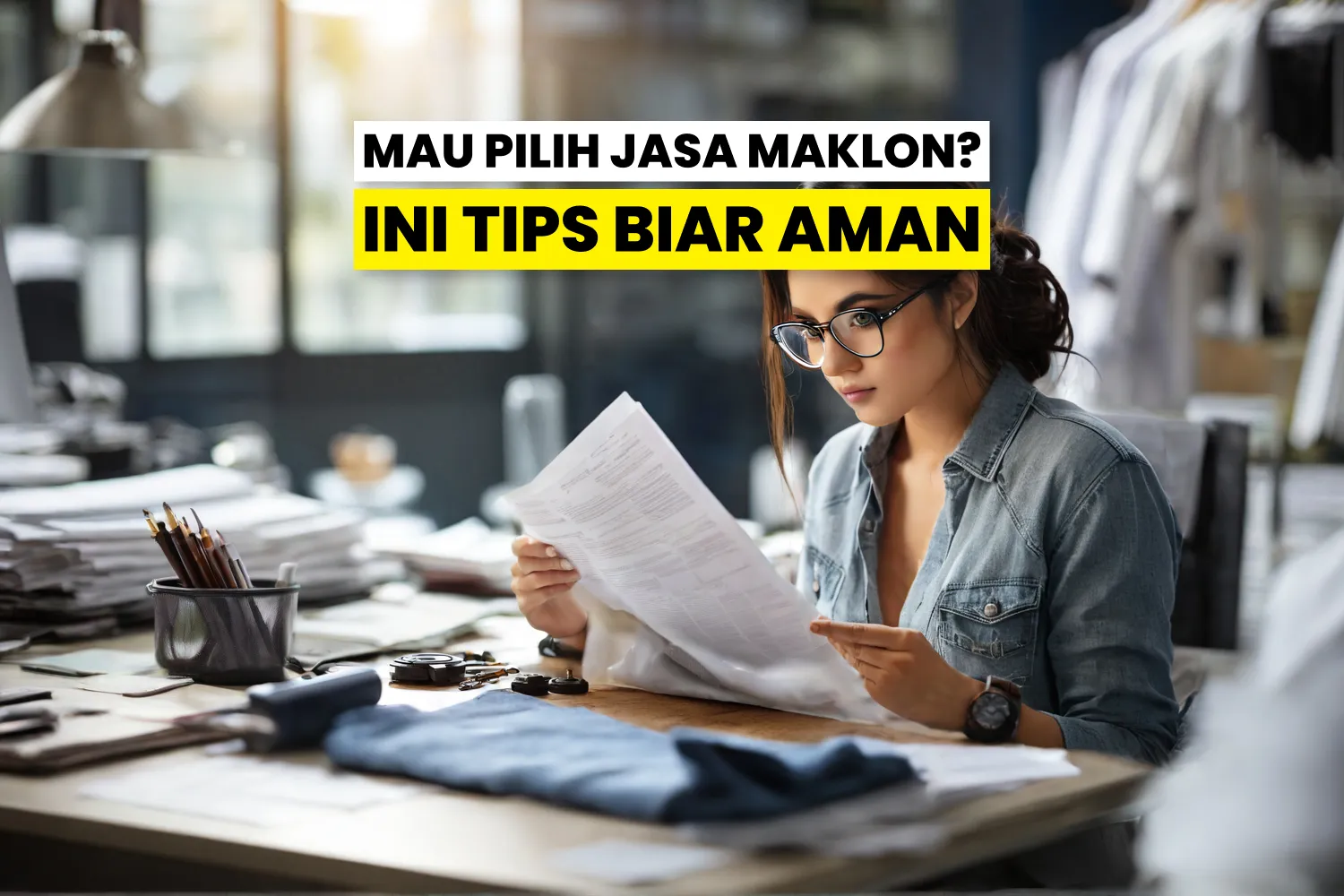 Seorang pengusaha pemula sedang mempelajari dokumen terkait jasa maklon.