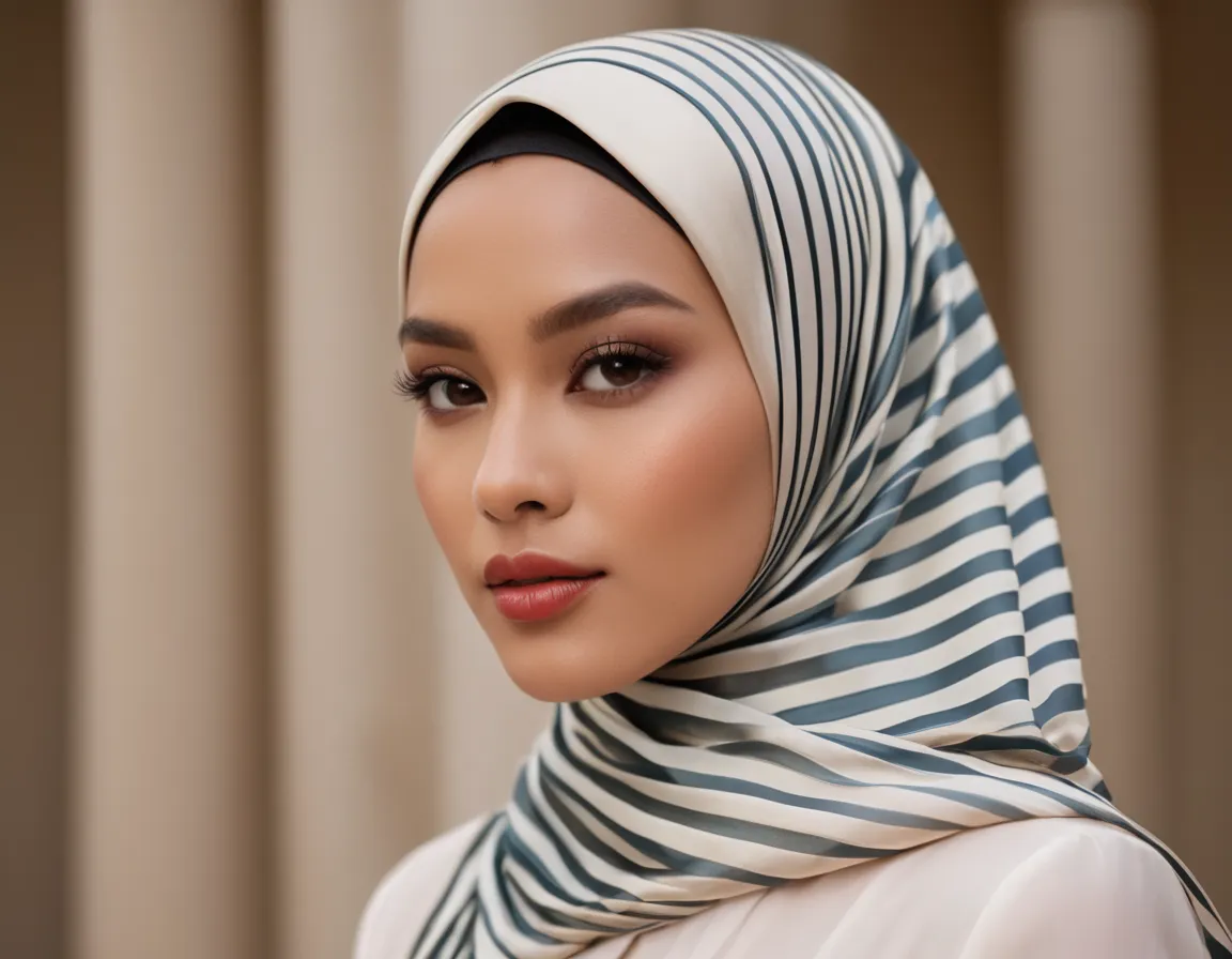 seseorang menggunakan hijab berbahan kain voal ultrasatin