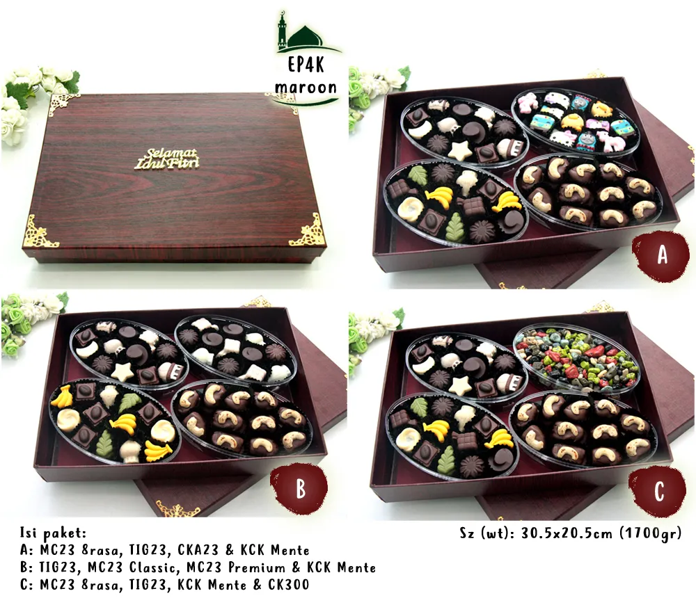 Luxury Eid hampers filled with premium chocolates, dates, Turkish delight, cookies, and custom-printed packaging.