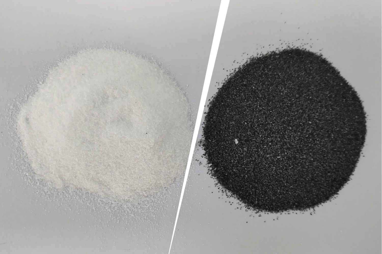 Black and white DTF powder types with differences in texture, fabric compatibility, and adhesion strength for printing.