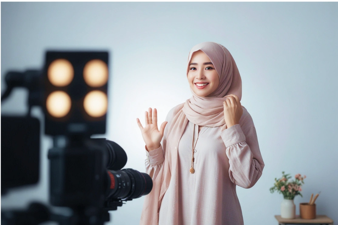 Social media content for hijab business promotion featuring styling tutorials and customer interactions.