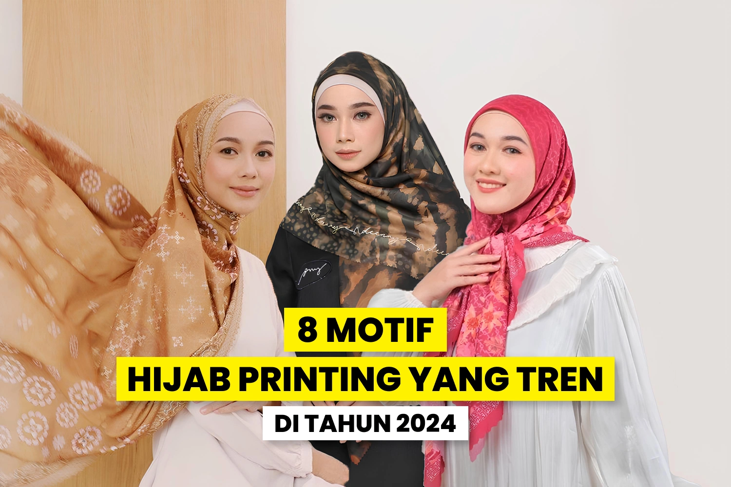 Beberapa motif hijab printing yang tren di tahun 2024.