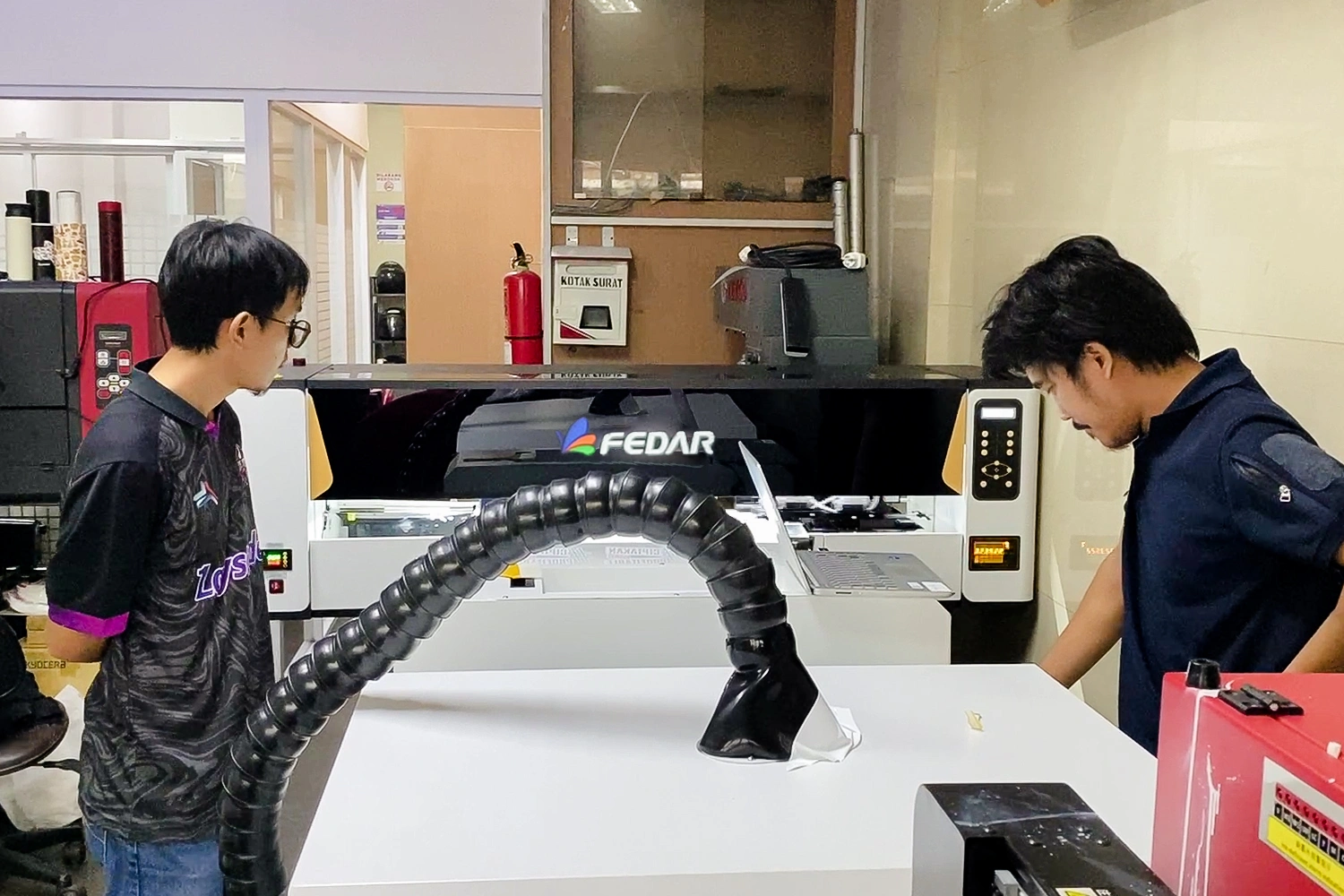 DTF Fedar printer in action, printing vibrant and detailed designs on fabric using advanced direct-to-film technology