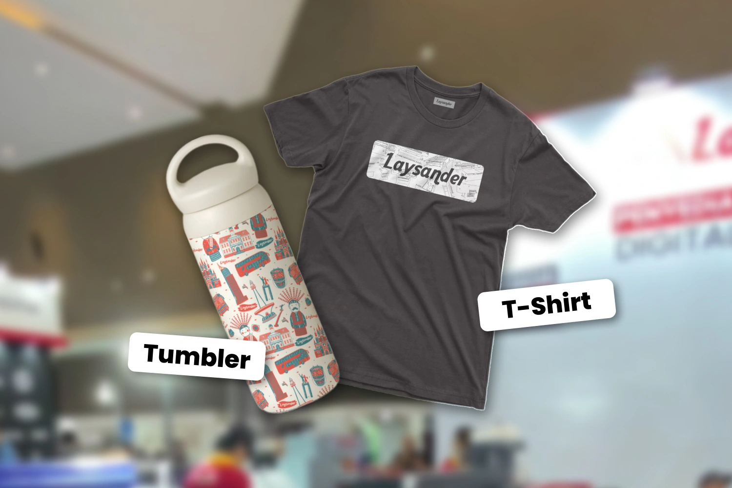 Free exclusive Laysander T-shirts and tumblers for visitors at AllPrint 2024, available in limited quantities.