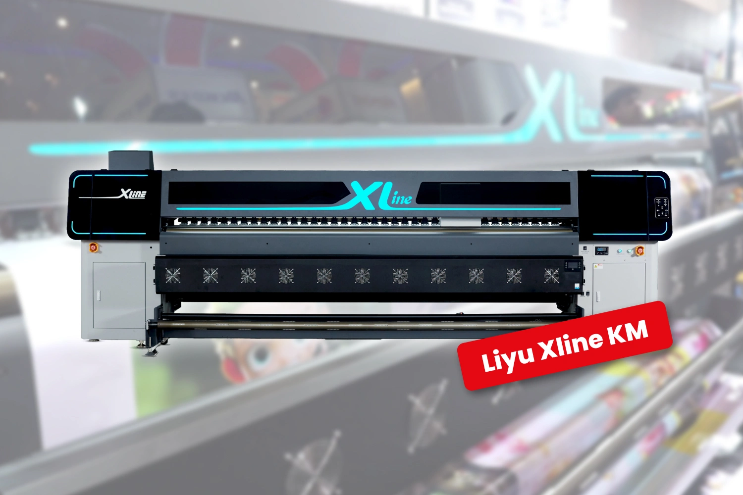 Liyu Xline KM Outdoor Printer producing high-quality, weather-resistant prints, ideal for banners, billboards, and outdoor advertising
