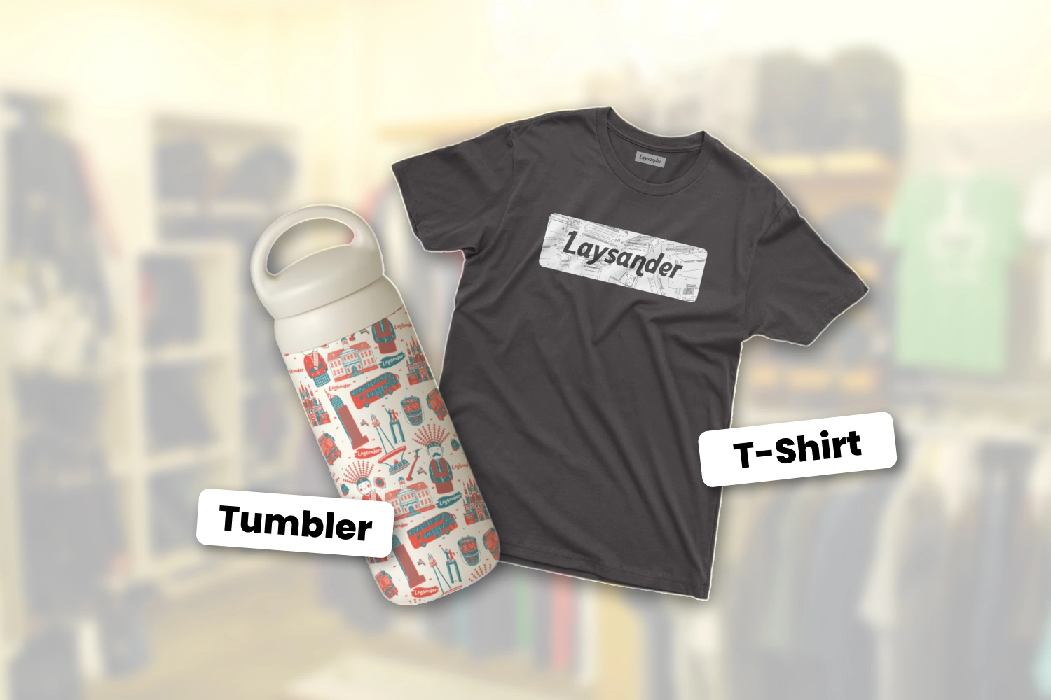 Promotional offer of free T-shirt or tumbler featuring customized designs, perfect for business giveaways or customer appreciation