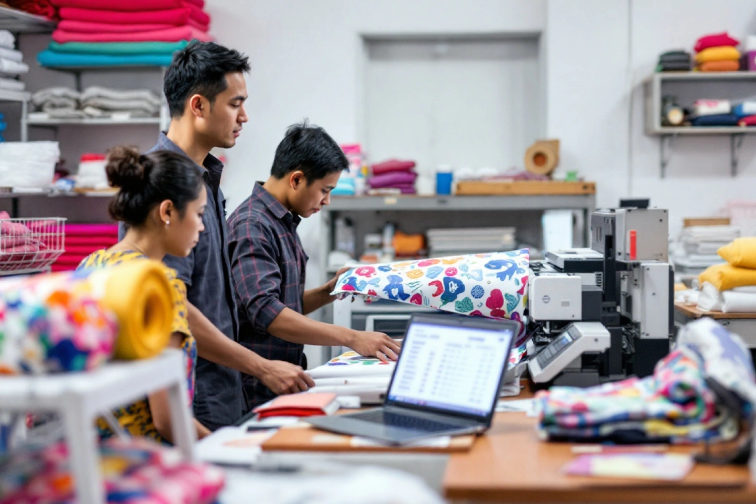 Seorang pebisnis sedang menghitung biaya operasional untuk jersey.