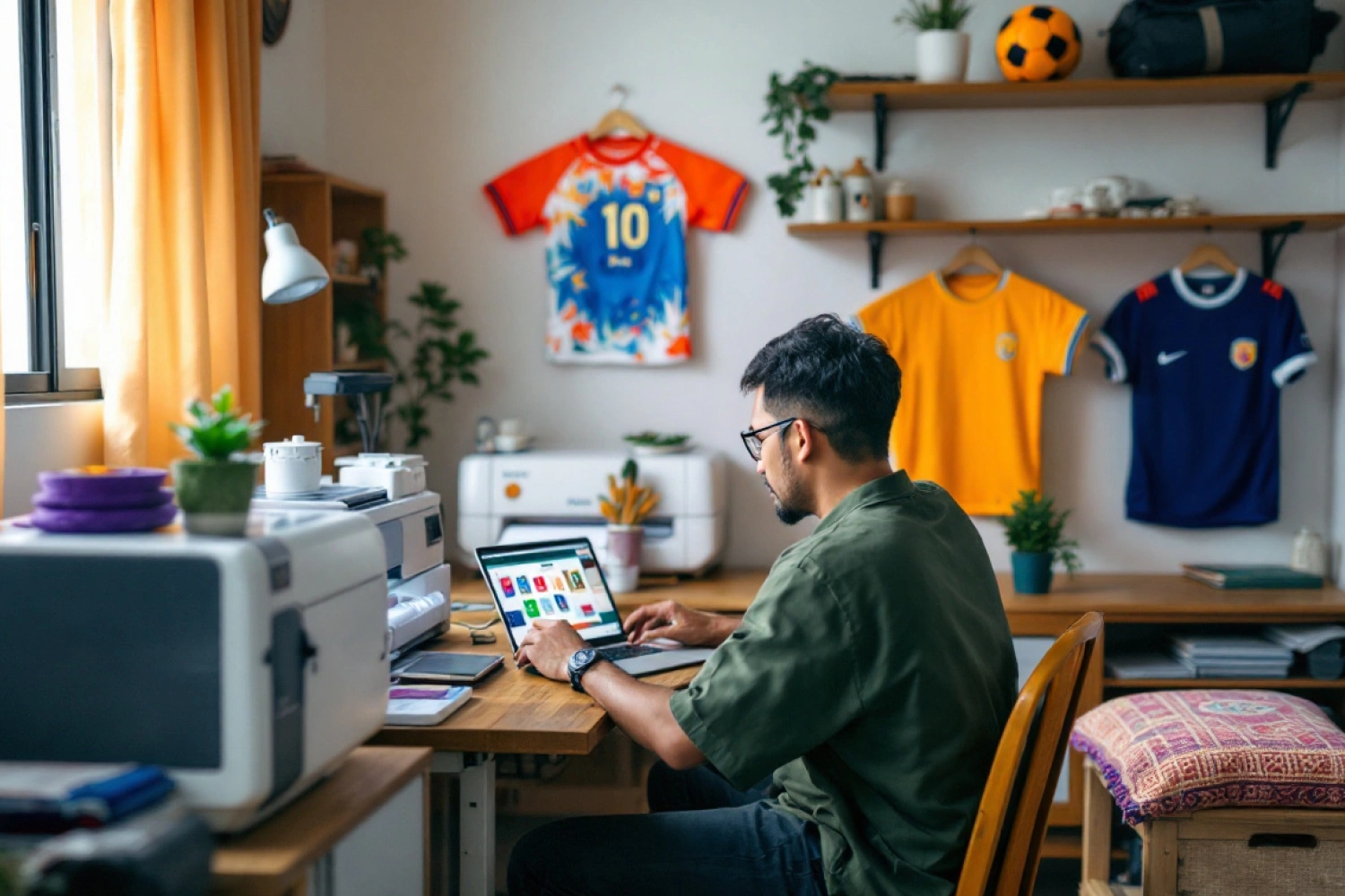 Seseorang sedang menjual jersey printing.