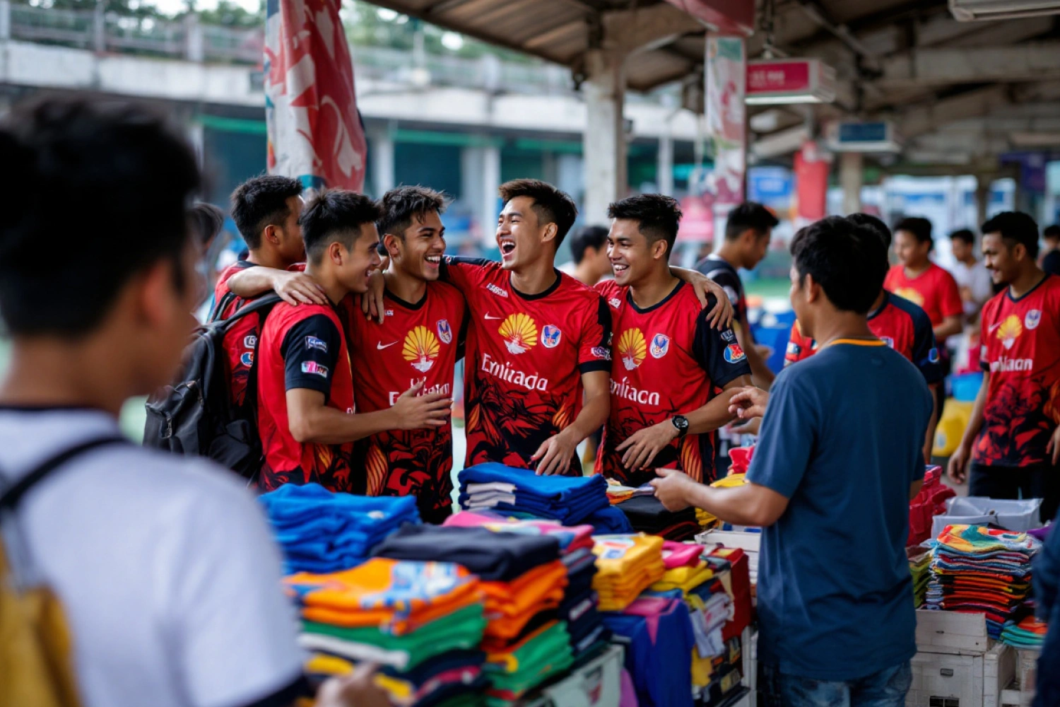 Sekelompok orang menggunakan jersey printing custom.
