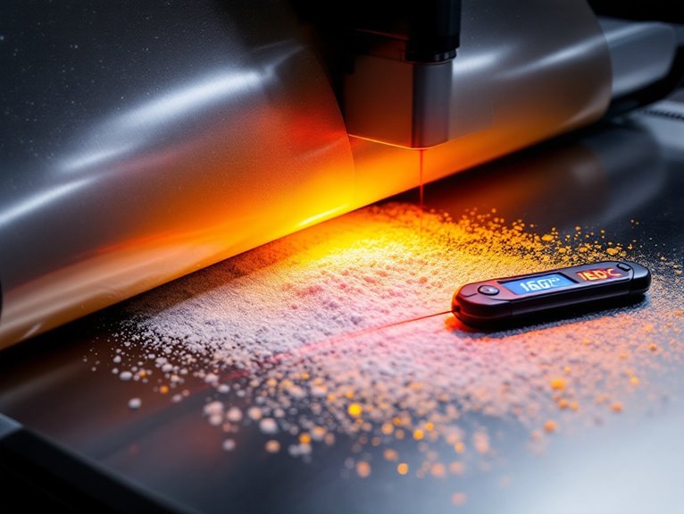 curing the powdered material