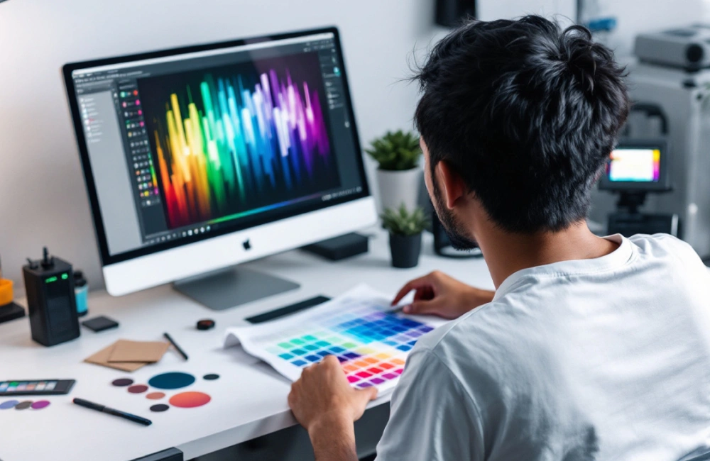 Seseorang sedang memberikan memberikan warna pada design