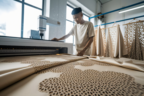 Various applications of laser cutting machines on fabric, including precise pattern cutting, intricate detailing, and custom textile designs