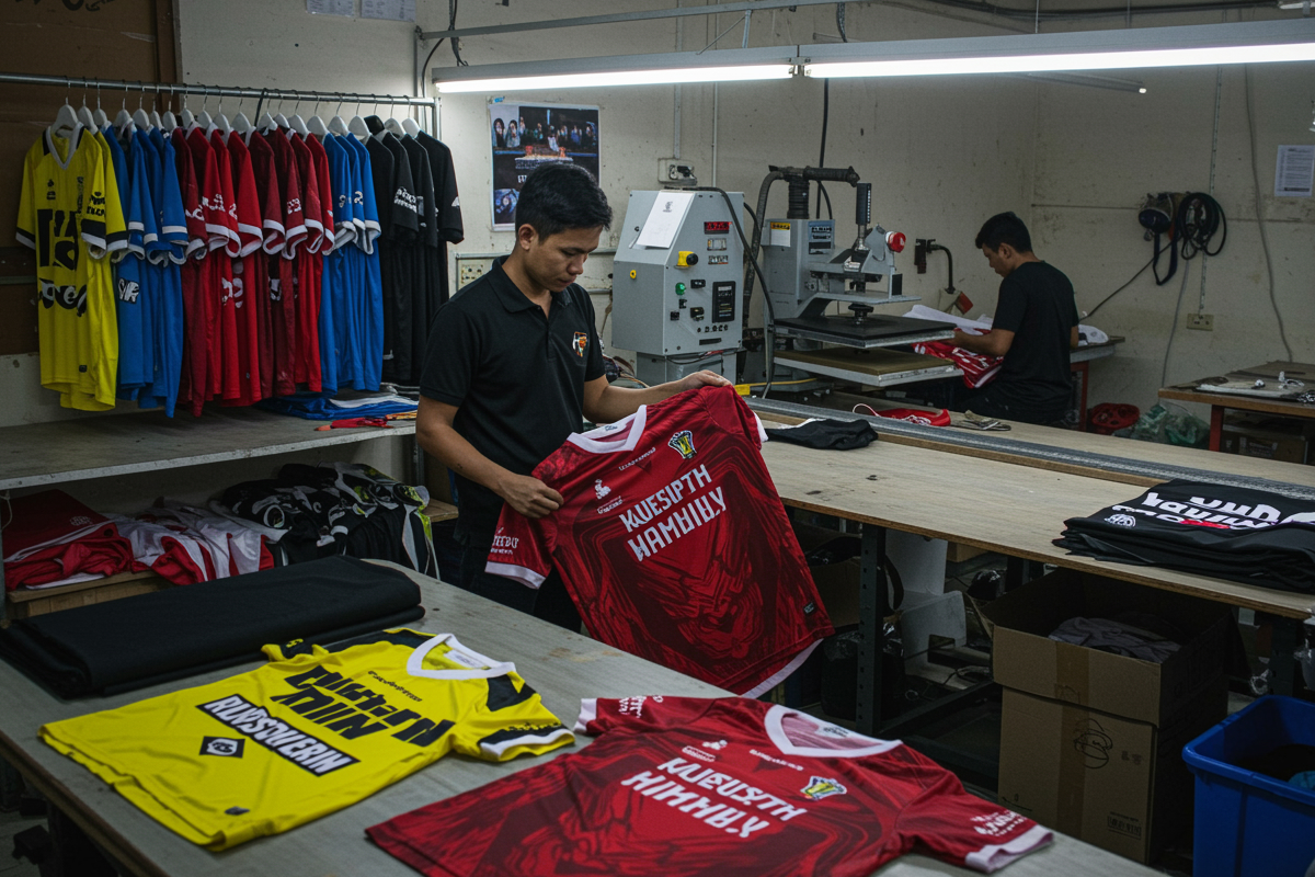 Hasil cetak dari produk jersey.