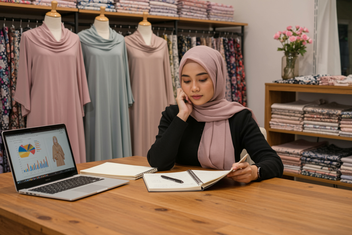 seorang pebisnis sedang memikirkan bisnis hijabnya