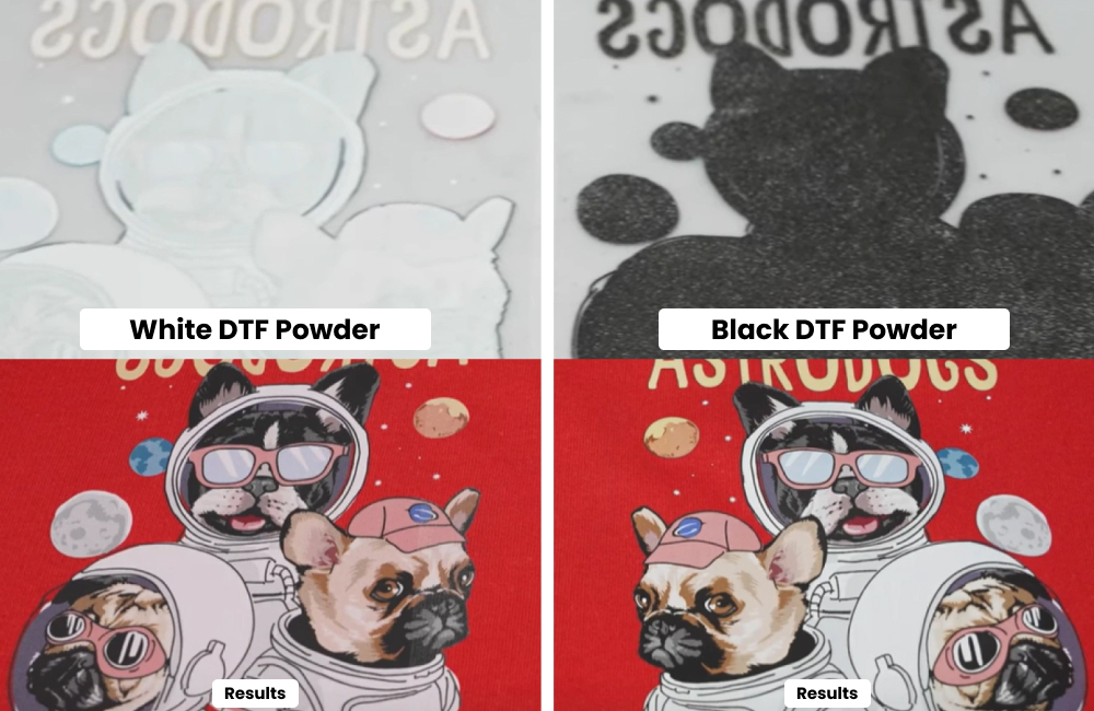 Advantages and disadvantages of white and black DTF powder for optimal fabric printing results.