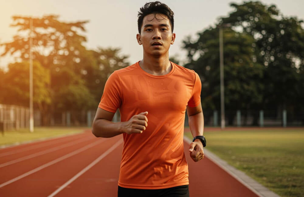 Bahan jersey efektif menyerap keringat, tetap segar