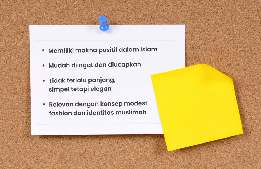 Contoh karakteristik nama brand hijab yang tepat (sebutkan point” di bawah).