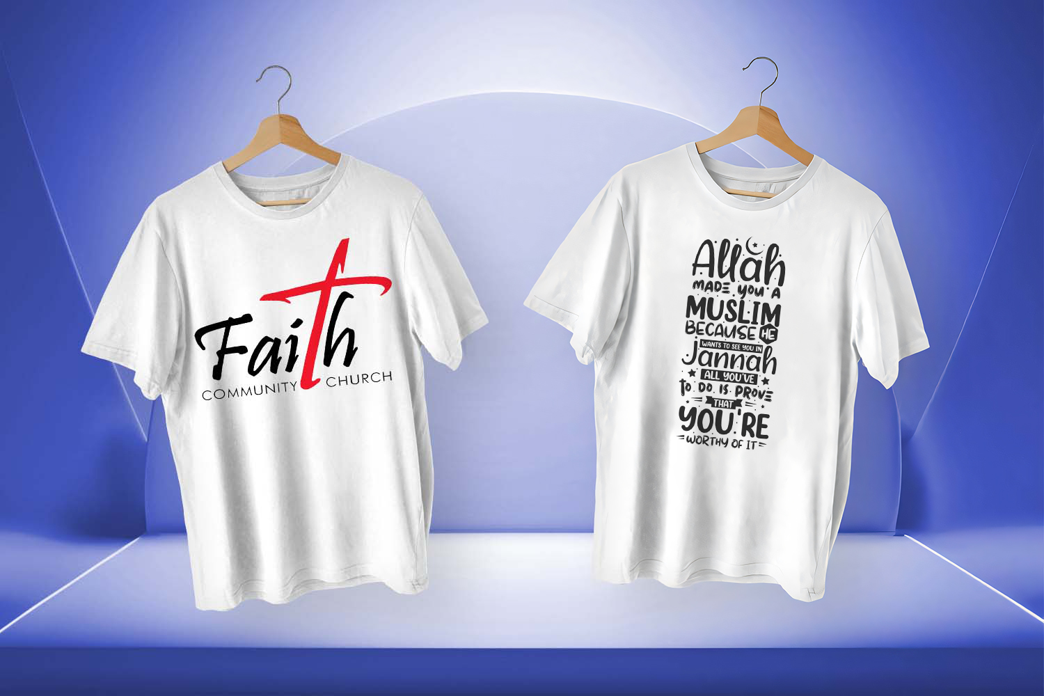 kaos dengan desain religus serta spritual