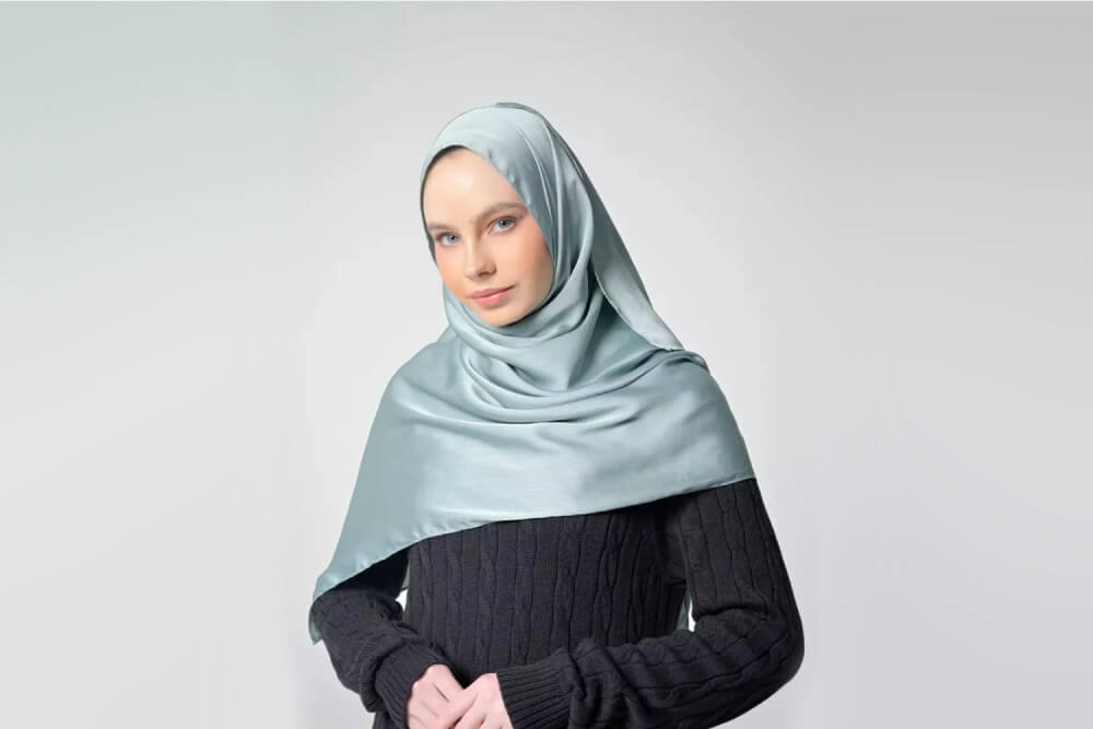 Luxurious Silk Hijab style, offering a smooth, glossy finish and lightweight feel for an elegant, refined look