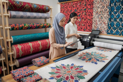 Initial steps to start a custom hijab printing business with market research and planning.