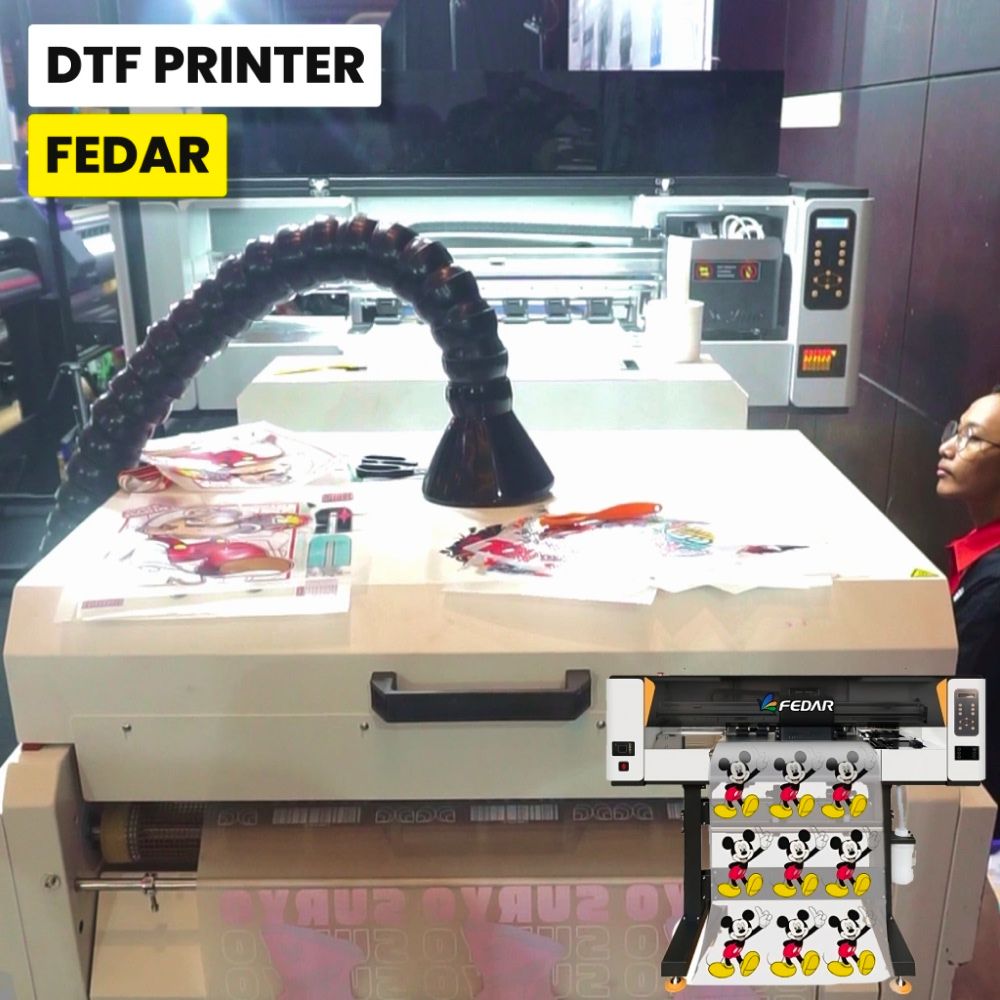 Fedar DTF printer with UV technology and anti-collision system.