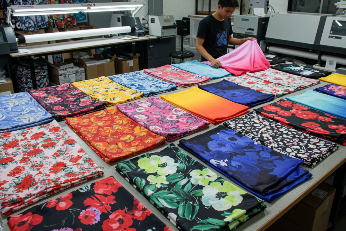 Various polyester-based fashion products suitable for sublimation printing like jerseys, hijabs, and t-shirts.