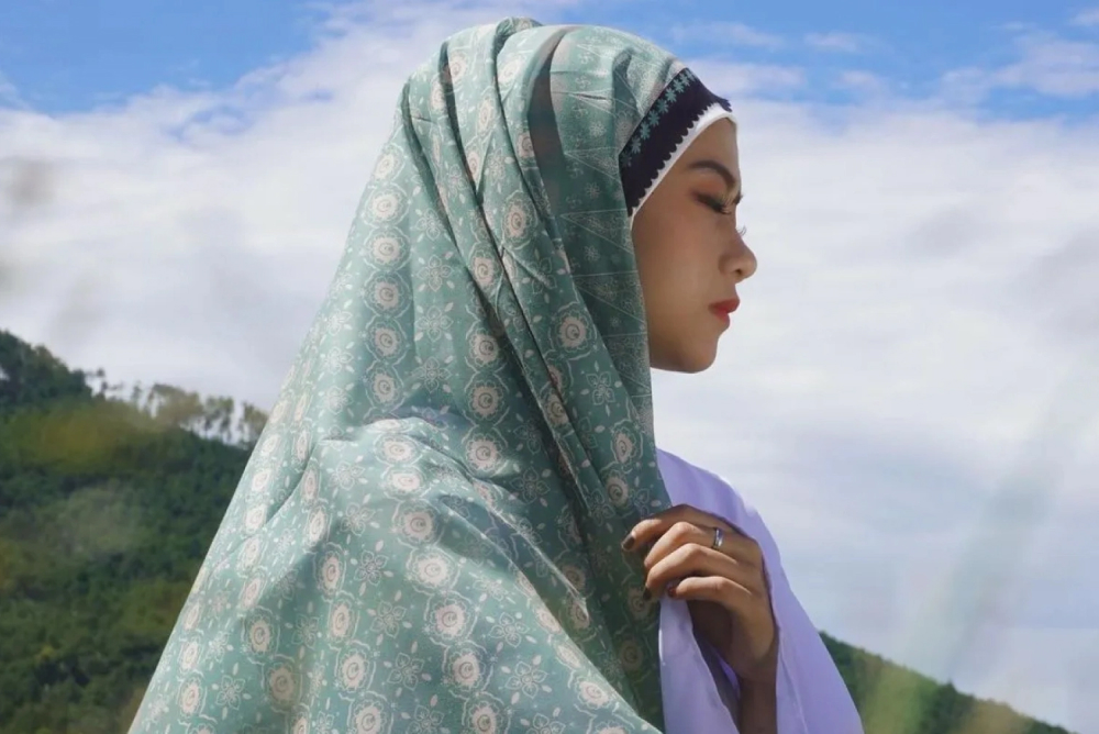 Hijab featuring traditional Signature Jambi prints with intricate cultural motifs and rich heritage patterns