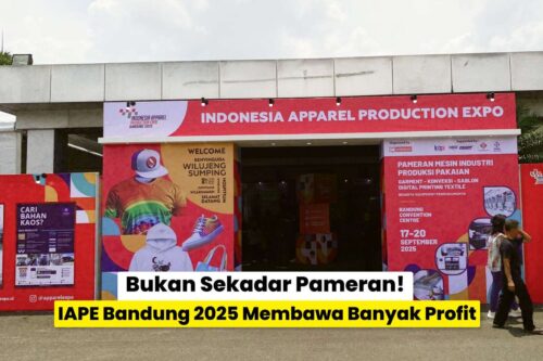 Tampilan depan pameran Indonesia Apparel Production Expo di Bandung Convention Center untuk IAPE Bandung 2025.