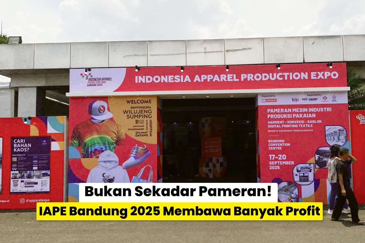 Tampilan depan pameran Indonesia Apparel Production Expo di Bandung Convention Center untuk IAPE Bandung 2025.