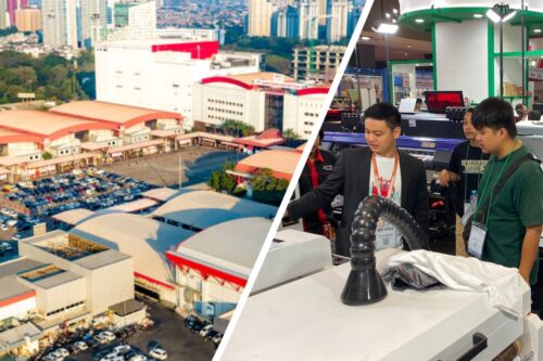 Atmosphere of All Print 2025 at JIExpo with Laysander printing booth and visitors watching product demonstrations.