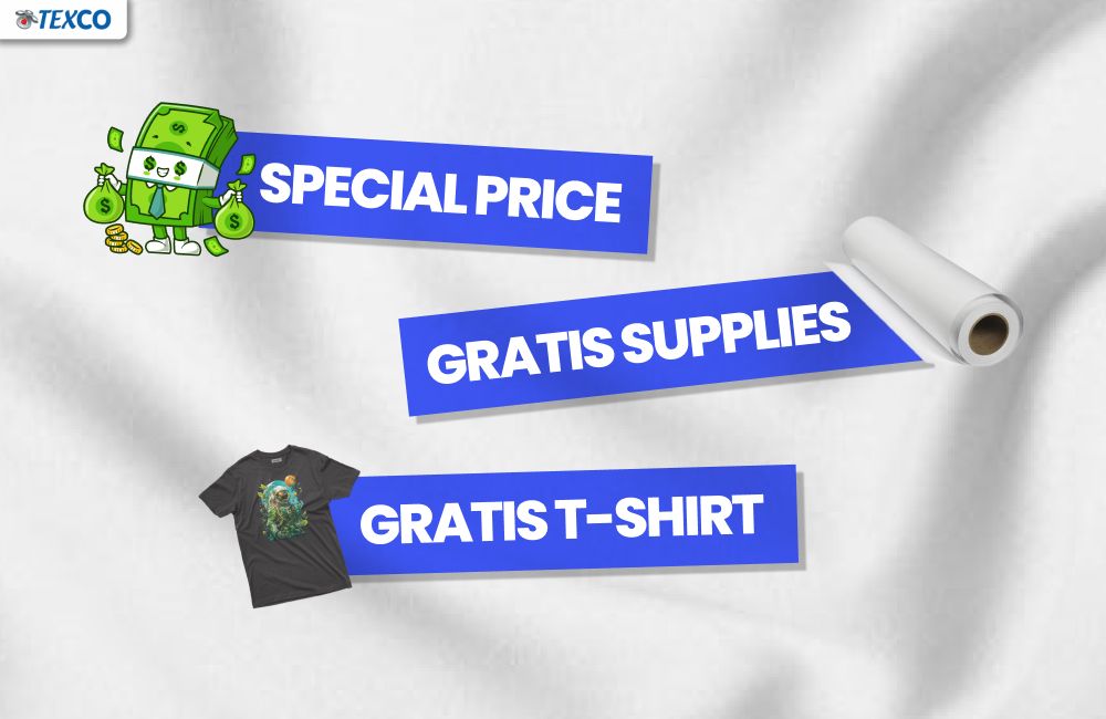 Desain promo All Print 2025 dengan penawaran spesial Laysander berupa special price, gratis supplies, dan gratis t-shirt.