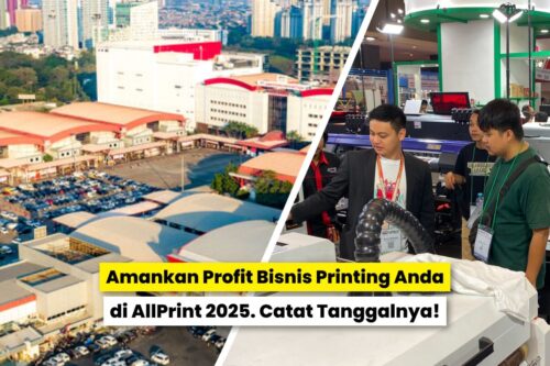 Suasana pameran All Print 2025 di JIExpo dengan booth mesin printing Laysander dan pengunjung yang sedang melihat demo produk.