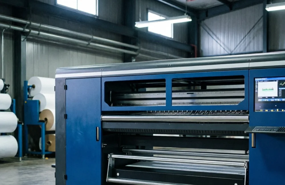 Mesin printing tekstil modern dengan teknologi presisi tinggi untuk hasil cetak tajam di Indo Intertex 2026.